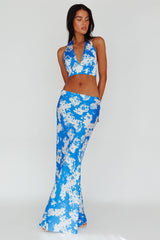 Manila Satin Maxi Skirt Blue Floral