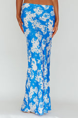 Manila Satin Maxi Skirt Blue Floral