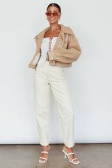 Kya Button Front Shearling Jacket Khaki
