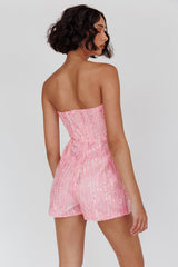 Wild Dreams Strapless Sequin Romper Pink