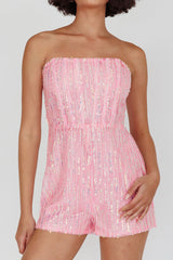 Wild Dreams Strapless Sequin Romper Pink