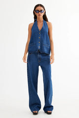 LIONESS Hills Halter Top Dark Denim