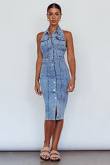 Good To Go Halterneck Midi Dress Denim
