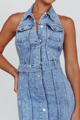 Good To Go Halterneck Midi Dress Denim