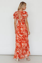 Lydiah Ruffle Sleeve Maxi Dress Floral Orange