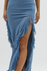 Rosilyn Split Ruffle Midi Dress Blue
