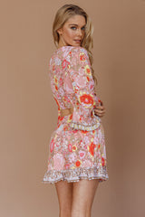 Island Girl Frill Hem Mini Skirt Floral Pink