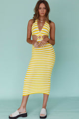Makaria Cut-Out Crochet Midi Dress Lemon
