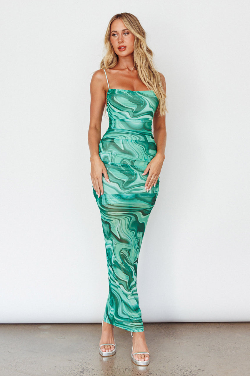 Love In Miami Lace-Up Back Maxi Dress Marble Green