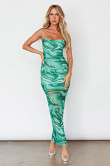 Love In Miami Lace-Up Back Maxi Dress Marble Green