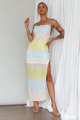 Gleaming Diamante Strap Midi Dress Sequin Lemon