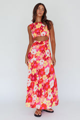 Shaniqua Cut-Out Sleeveless Midi Dress Floral Pink