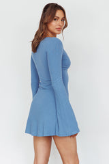Press Pause Long Sleeve Cut-Out Mini Dress Blue