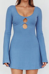 Press Pause Long Sleeve Cut-Out Mini Dress Blue