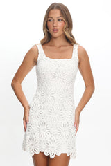 Karrla Crochet Lace Mini Dress White