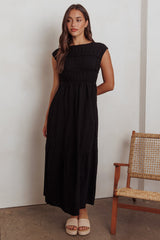 Called Out Gathered Bodice Maxi Dress Black