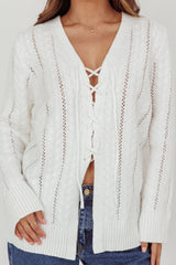 Seattle Lace-Up Front Knit Top White
