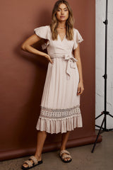 Zephyr Waist Tie Midi Dress Mocha