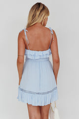 Daydream Shirred Bust Frill Trim Mini Dress Ice Blue