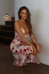 Downtown Cami Strap Front Split Midi Dress Flower Rose