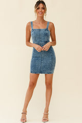 Shalom Structured Bodycon Dress Washed Blue