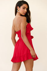 Dream All Day Shirred Ruffle Feature Strapless Dress Red