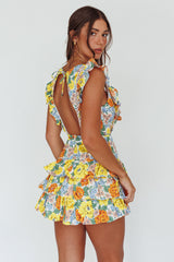 Weekend Muse Sleeveless Layered Frill Romper Yellow Floral