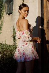 Ianthe Off-Shoulder Puff Sleeve Dress Floral Pink