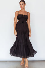 Eyona Cut-Out Waist Tie Maxi Dress Black