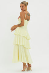 Rose Garden Tiered Ruffle Floral Trim Dress Lemon