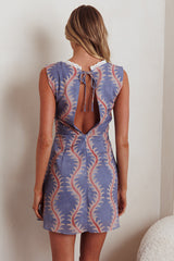Ashtan Lace Trim Open Back Mini Dress Print Dusk Blue