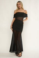 Lumiere Off Shoulder Sheer Mesh Dress Black