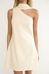 Gizelle One-Shoulder Scarf Mini Dress Oat