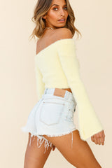 By Your Side Off-Shoulder Long Sleeve Fuzzy Knit Top Yellow