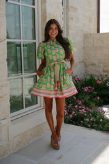 Janie Floral Belted Mini Dress-Green Multi