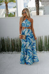 Abstract Ring Maxi Dress-Blue Multi