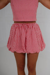 Gingham Bubble Skirt Set-Red