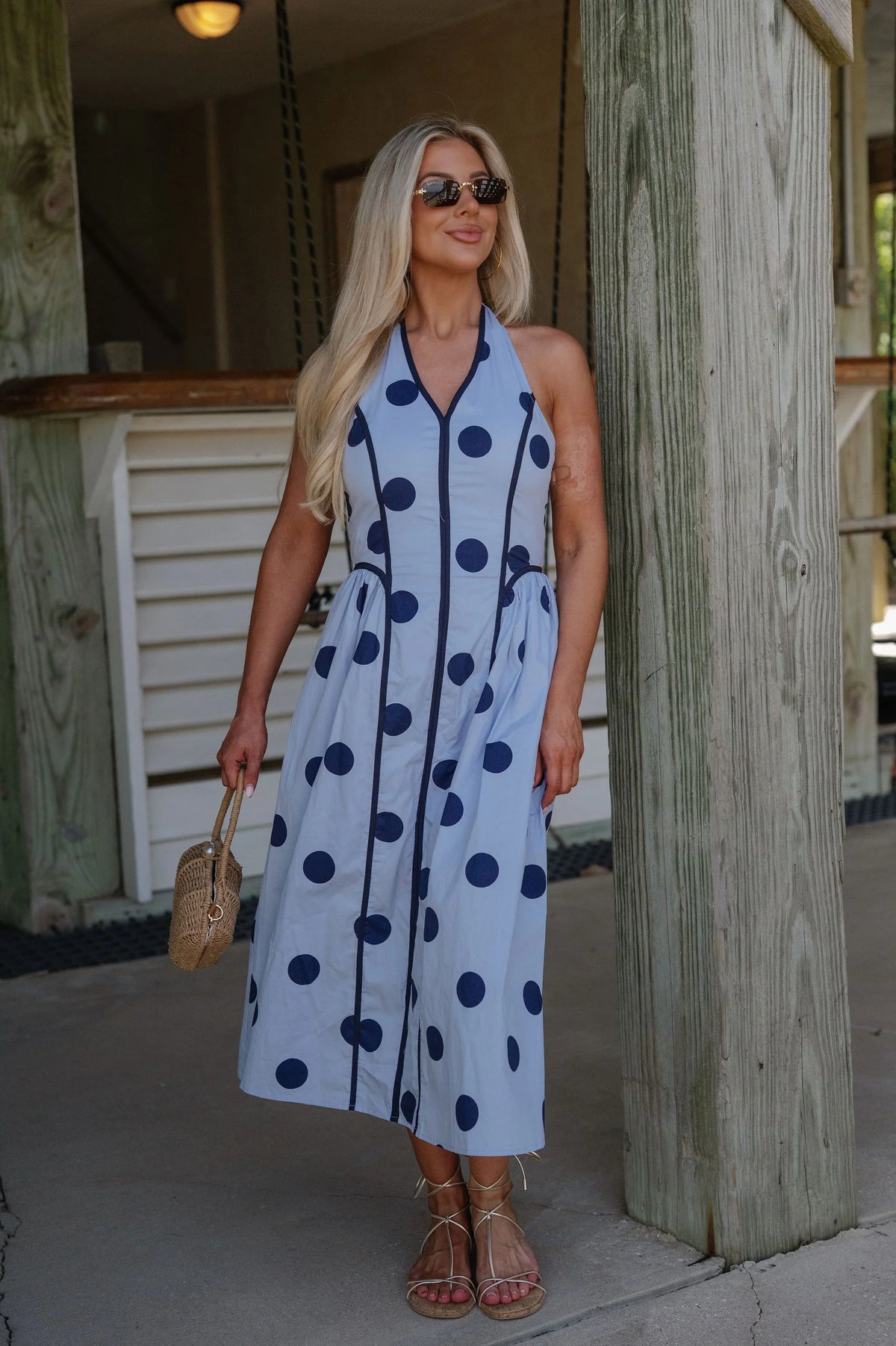 Bentley Polka Dot Midi Dress-Blue