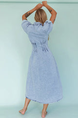 Zurich Pleated Waist Midi Dress Denim Blue