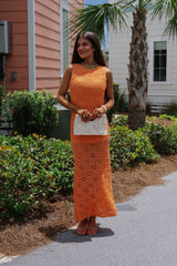 Sophia Crochet Maxi Dress-Orange