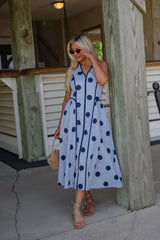 Bentley Polka Dot Midi Dress-Blue