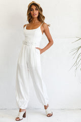Santa Barbara Cuffed Hem Belted Jumpsuit White