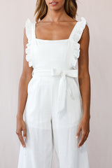 Serenade Ruffle Strap Pinafore Jumpsuit White