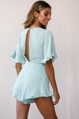 Karin Frill Trim Waist Tie Romper Sage