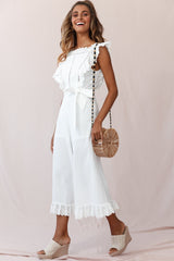 Meadow Ruffle Strap Open Back Midi Jumpsuit White