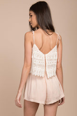 Hailee Crochet Romper Nude