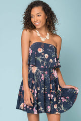 Jemma Floral Going Out Dress Navy