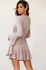 Wait For It Long Sleeve Drawstring Dress Blush