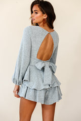 Talk About It Balloon Sleeve Open Back Knit Romper Grey